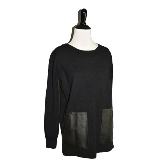J.Crew 100% Merino Wool Leather Pocket Tunic Sweater Black Longline Style 02624 - Picture 11 of 16